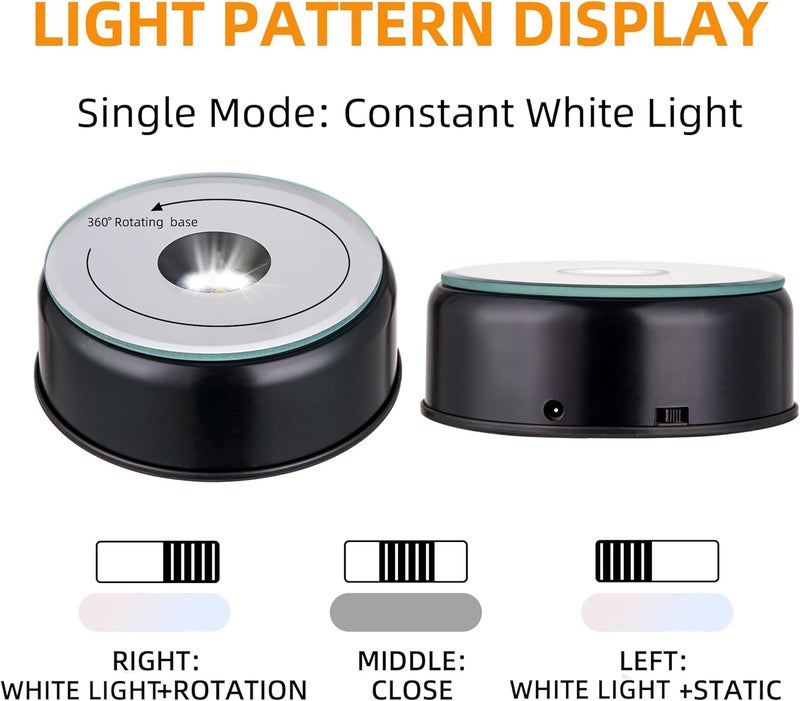 EUSTUMA Rotating LED Display Base Colorful Light Crystal Display Base Stand,Lighted Up Stand Color Changing Small LED for 3D Glass Crystal Art,Holiday Party Decoration. (B-Black-White Light) - Image 2